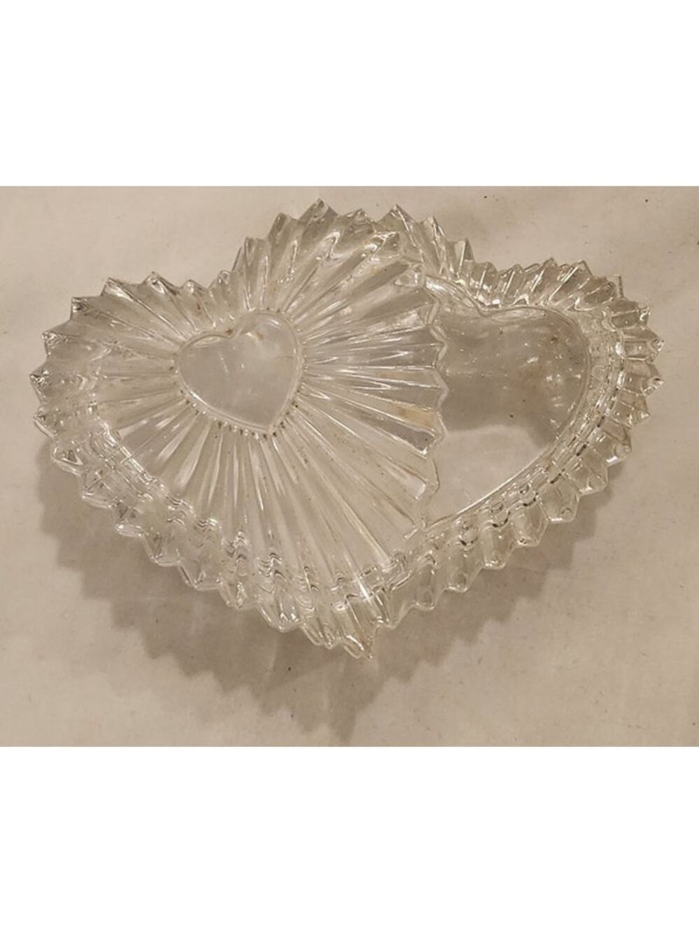 Mikasa Clear Glass Heart Dish – Vintage Pressed Glass - dual heart design
